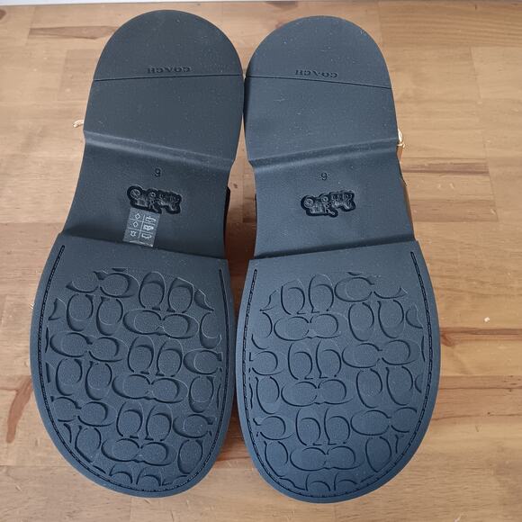 Coach Lockup Two Band Sandal CAP52 Size 6 B - Black Leather - Gold Buckle NWB - Picture 10 of 13